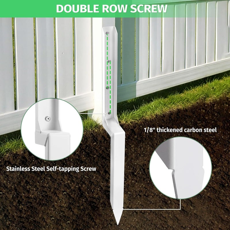 SINTOP Fence Post Repair Stakes Kit – 1/8" Thickened Carbon Steel One-Piece Structure, Heavy Duty Ground Anchor Stake for Repairing or Reinforcing Broken/Leaning Privacy Fence & Mailbox Post, White, 1-Pack. - Image 3